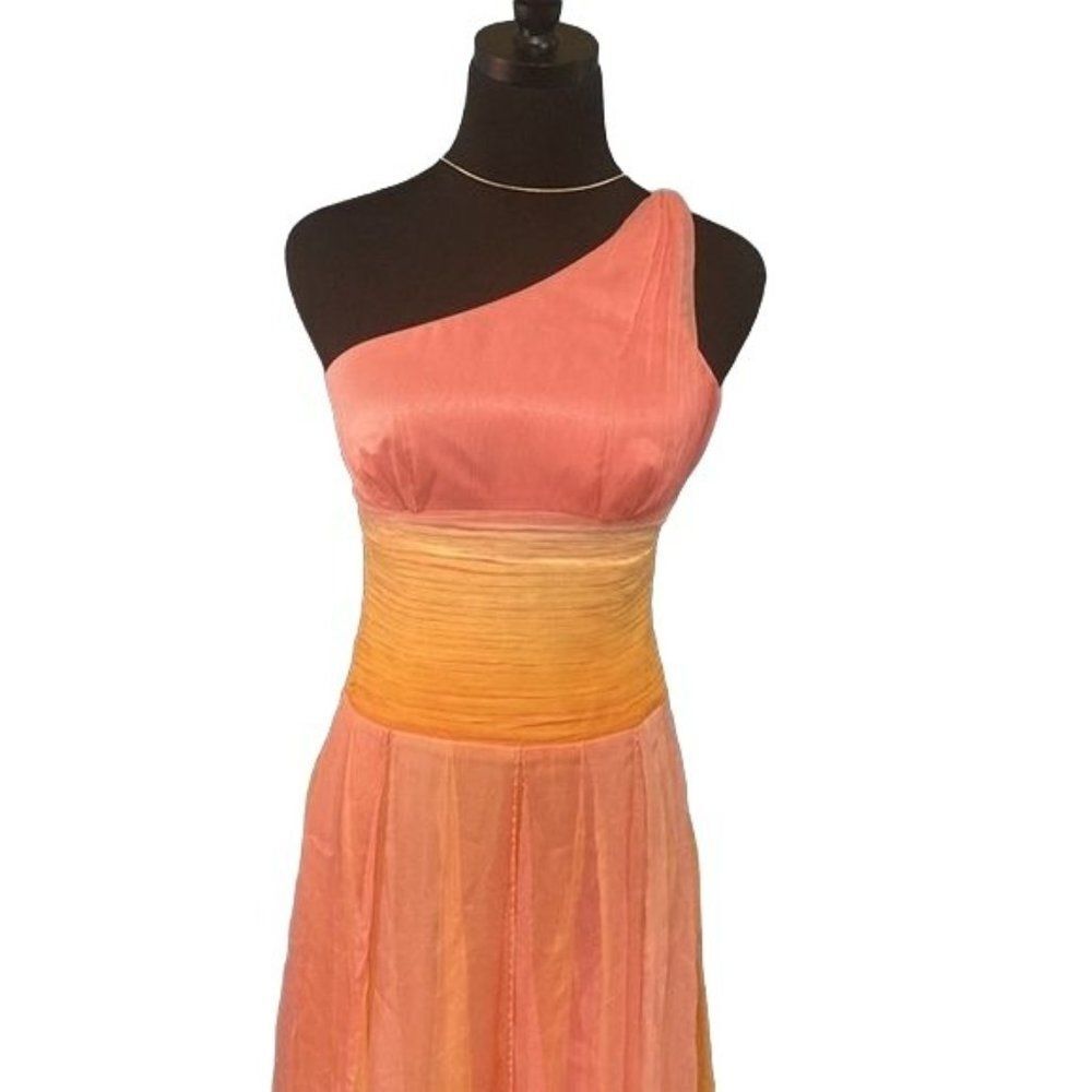 NWT Laundry by Shelli Segal Silk Dress One Shoulder Pink Yellow Size 2 - Picture 10 of 12